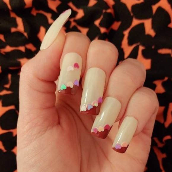 Pink French Tip Nails Valentine's Day Press On Nails - New Hand Painted - Picture 4 of 6